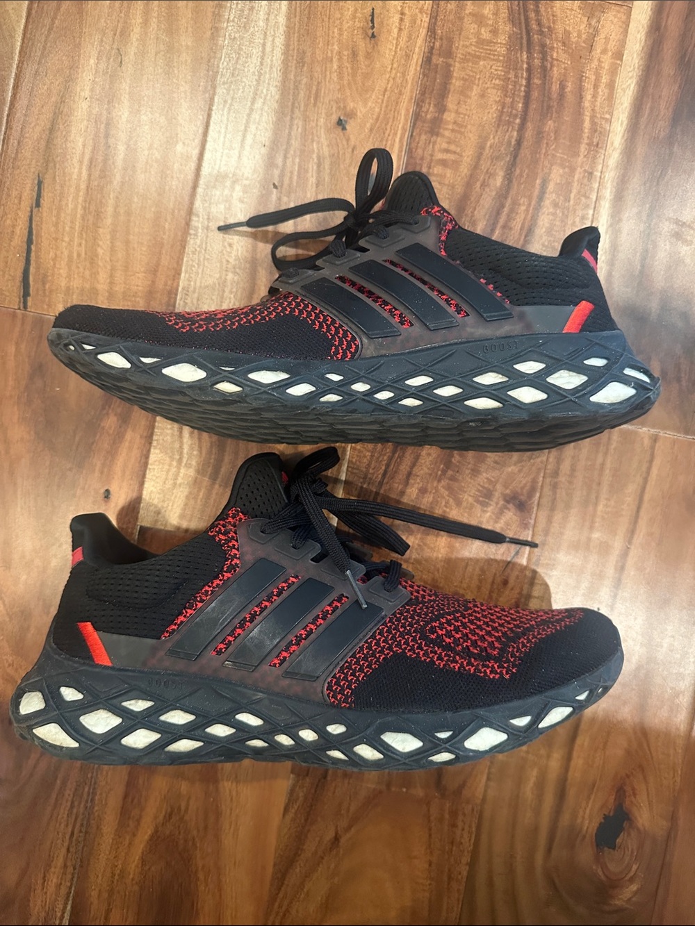 adidas Ultraboost Men's Black and Red Knit Running Shoes